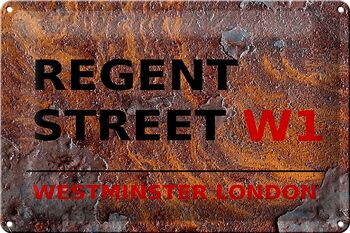 Plaque en tôle Londres 30x20cm Westminster Regent Street W1 rouille 1