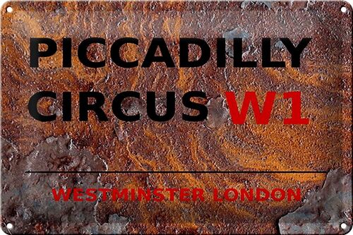 Blechschild London 30x20cm Westminster Piccadilly Circus W1 rost