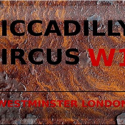 Plaque en tôle Londres 30x20cm Westminster Piccadilly Circus W1 rouille