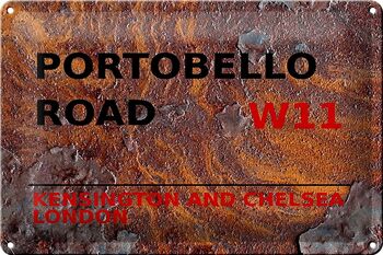 Plaque en tôle Londres 30x20cm Portobello Road W11 Kensington rouille 1