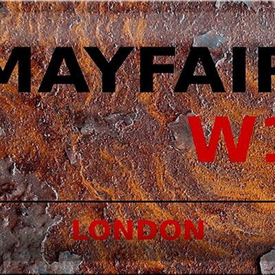 Cartel de chapa Londres 30x20cm Mayfair W1 decoración de pared óxido