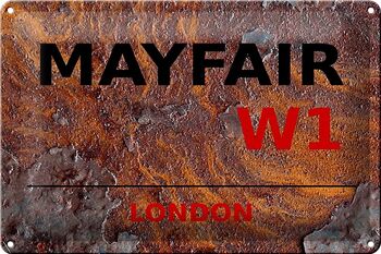 Plaque en tôle Londres 30x20cm Mayfair W1 décoration murale rouille 1