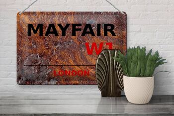 Plaque en tôle Londres 30x20cm Mayfair W1 décoration murale rouille 3