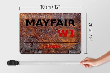 Plaque en tôle Londres 30x20cm Mayfair W1 décoration murale rouille 4