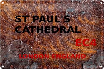 Plaque en tôle Londres 30x20cm Angleterre Cathédrale St Paul EC4 rouille 1