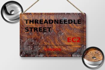 Plaque en tôle Londres 30x20cm Threadneedle Street EC2 Rouille 2