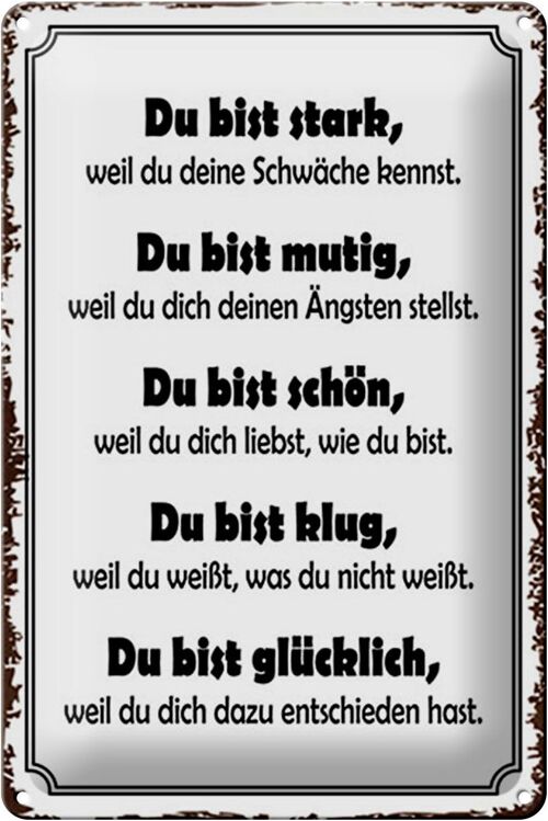 Blechschild Spruch 20x30cm Du bist stark, mutig, schön