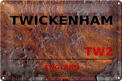 Blechschild England 30x20cm Twickenham TW2 Rost