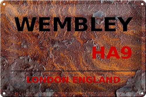 Blechschild London 30x20cm England Wembley HA9 rust