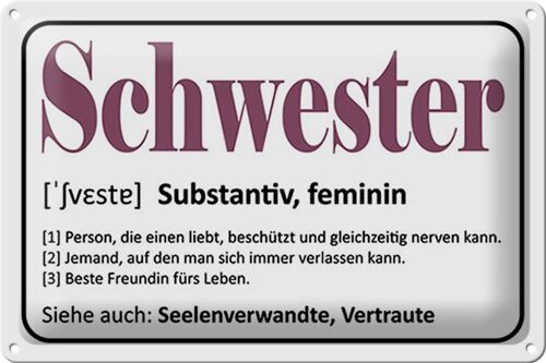 Blechschild Spruch 30x20cm Schwester Person die einen liebt