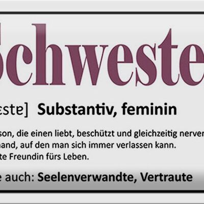 Blechschild Spruch 30x20cm Schwester Person die einen liebt