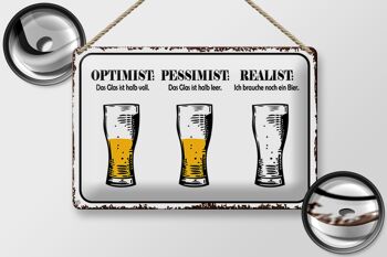 Panneau en étain disant 30x20cm Bière Optimiste Pessimiste Réaliste 2