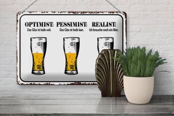 Panneau en étain disant 30x20cm Bière Optimiste Pessimiste Réaliste 3