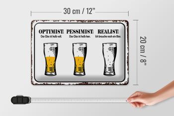 Panneau en étain disant 30x20cm Bière Optimiste Pessimiste Réaliste 4