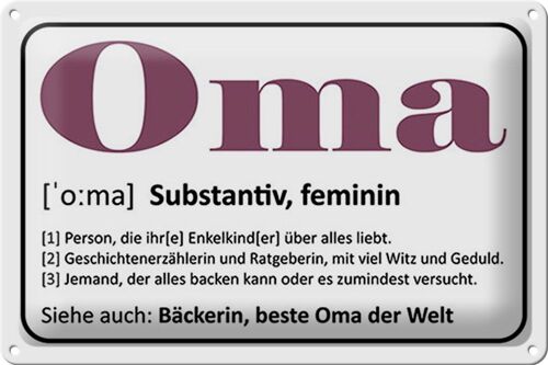 Blechschild Spruch 30x20cm Oma Bäckerin beste Oma Welt