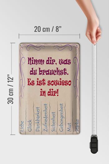 Plaque en étain disant 20x30cm Prends ce dont tu as besoin, amour 4