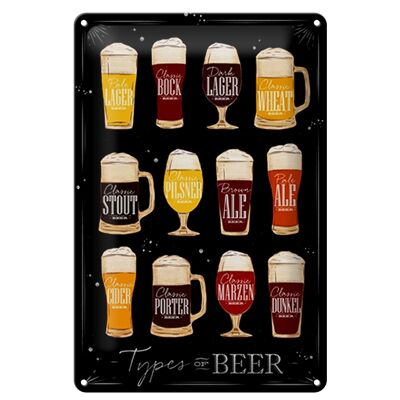 Cartel de chapa que dice 20x30cm Tipos de cerveza variedad de cerveza