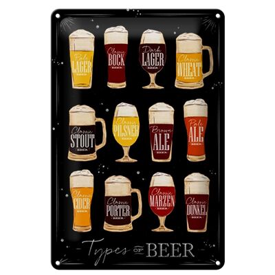 Panneau en étain indiquant 20x30cm Types de bière variété de bière