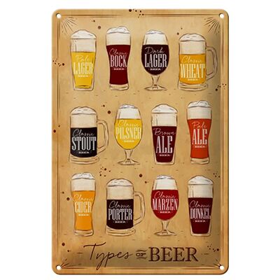 Cartel de chapa que dice 20x30cm Tipos de cerveza Variedades de cerveza