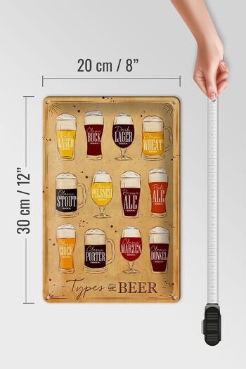 Panneau en étain indiquant 20x30cm Types de bière Variétés de bière 4