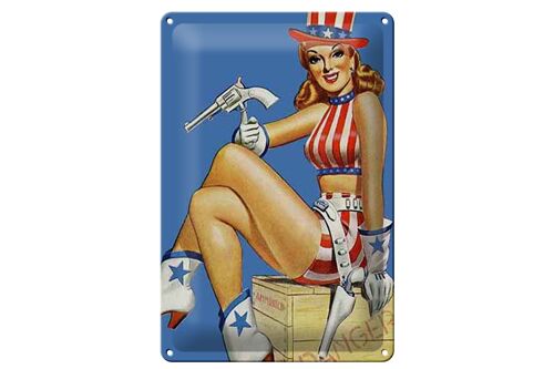 Blechschild Pin Up 20x30cm danger Cowgirl USA Pistole