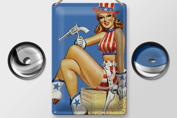 Plaque en tôle Pin Up 20x30cm danger Cowgirl USA pistolet 2