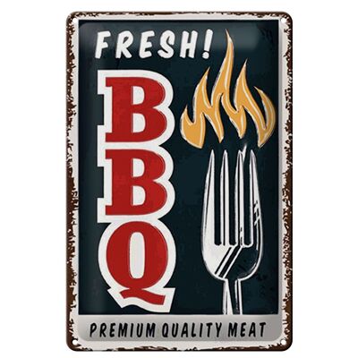 Cartel de chapa que dice 20x30cm Fresh BBQ Grill Calidad Premium