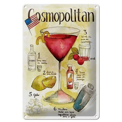 Plaque en tôle recette 20x30cm Recette de cocktail cosmopolite