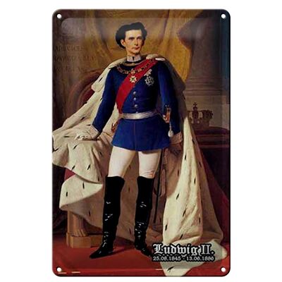 Cartel de chapa retrato 20x30cm Luis II Rey 1845 Baviera
