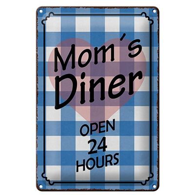 Cartel de chapa que dice 20x30cm Mom's Diner abierto las 24 horas corazón