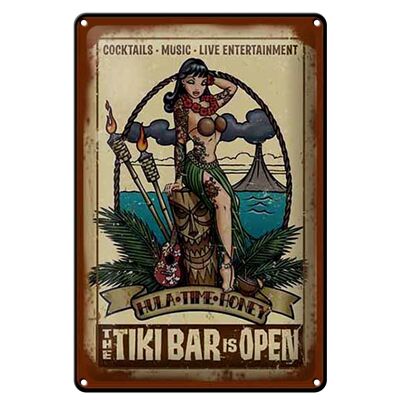 Targa in metallo Pin Up 20x30 cm TIKI Bar è musica da cocktail aperta