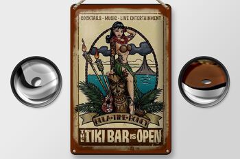 Panneau en étain Pin Up 20x30cm, TIKI Bar is Open Cocktail Music 2