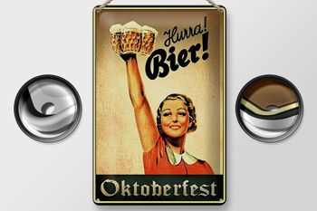 Panneau en étain disant 20x30cm Oktoberfest Hourra femme avec de la bière 2