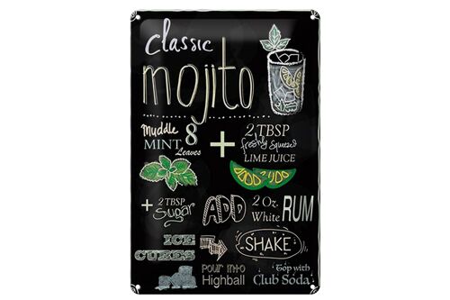 Blechschild Rezept 20x30cm classic mojito white Rum Soda