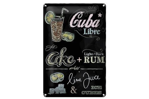 Blechschild Rezept 20x30cm Cuba Libre Cocktail dark Rum Ice