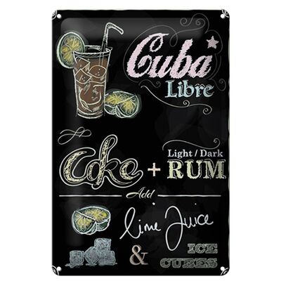 Plaque en tôle recette 20x30cm Cuba Libre Cocktail Rhum Noir Glace