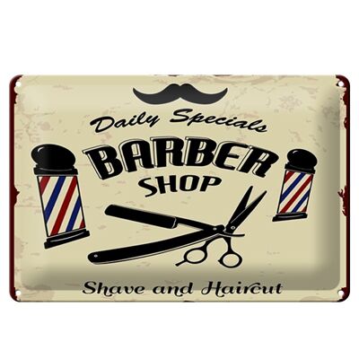 Metal sign saying 20x30cm Barbershop shave and haircut