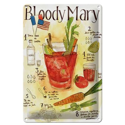 Cartel de chapa receta 20x30cm Bloody Mary Vodka limao tomate