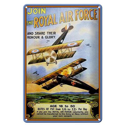 Cartel de chapa que dice Avión de 20x30 cm Fuerza Aérea Real 18 años
