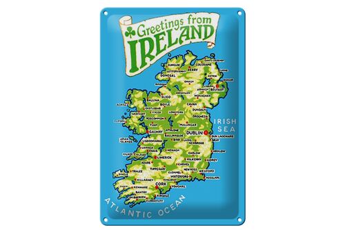 Blechschild Urlaub 20x30cm Greetings from Ireland Landkarte