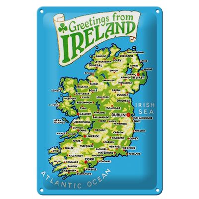 Cartel de chapa festivo 20x30cm Saludos desde Irlanda mapa