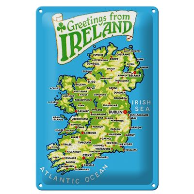 Blechschild Urlaub 20x30cm Greetings from Ireland Landkarte