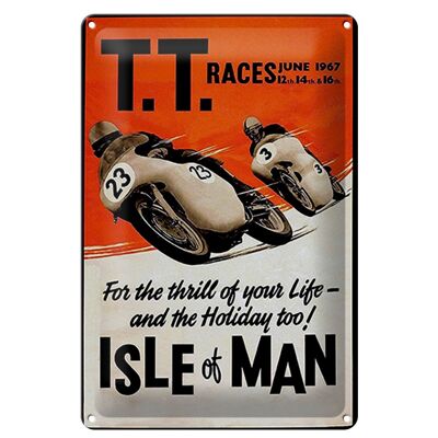 Cartel de chapa que dice 20x30cm Motos TT Races Isla de Man