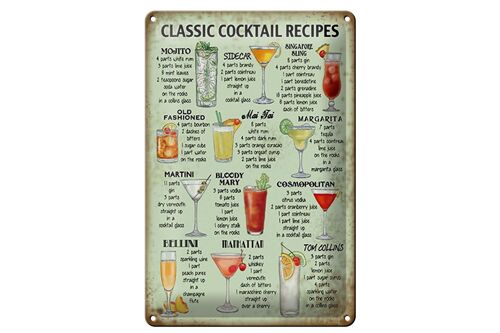 Blechschild Rezept 20x30cm classic Cocktails Recipes Mojito