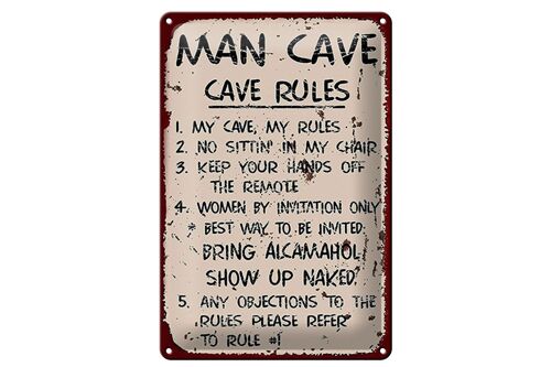 Blechschild Spruch 20x30cm Man cave my cave my rules