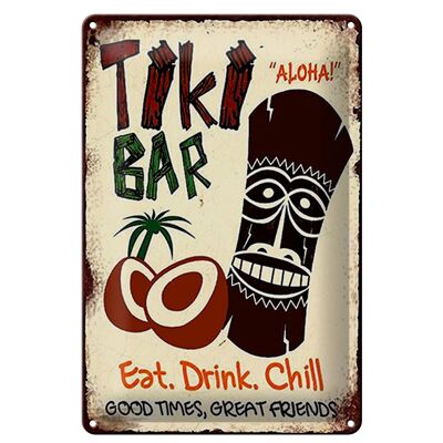 Letrero de chapa que dice 20x30cm TIKI Bar Aloha comer beber enfriar