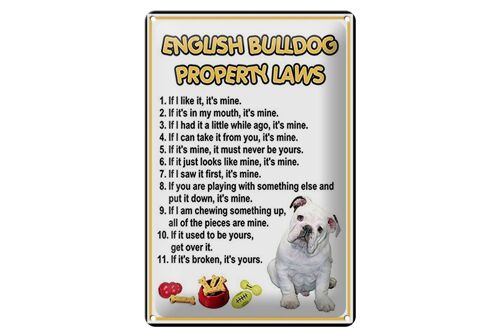Blechschild Spruch 20x30cm english bulldog property laws