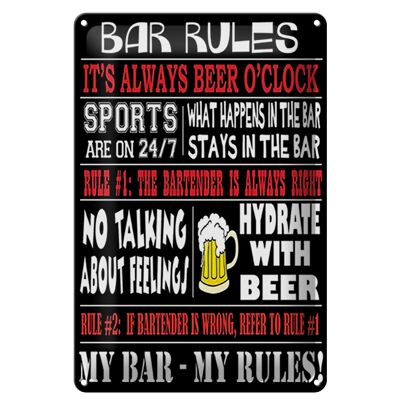 Metal sign saying 20x30cm Bar rules Beer my bar my rules