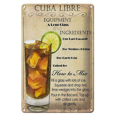 Targa in metallo 20x30 cm Cuba Libre Ingrediente dell'attrezzatura