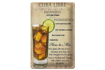 Plaque en tôle 20x30cm Cuba Libre Équipement ingrédient 1